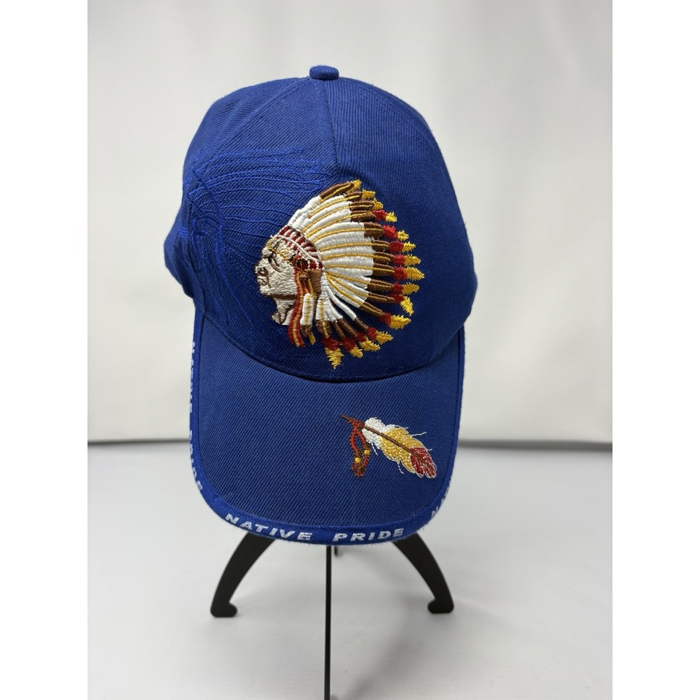Vintage Native Pride American Indian Hat Cap Royal Blue Feather Headdress Bold